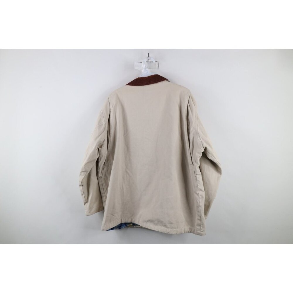 Vtg 90s Streetwear Womens XL Distressed Flannel Lined Chore Barn Jacket Beige - Picture 13 of 15
